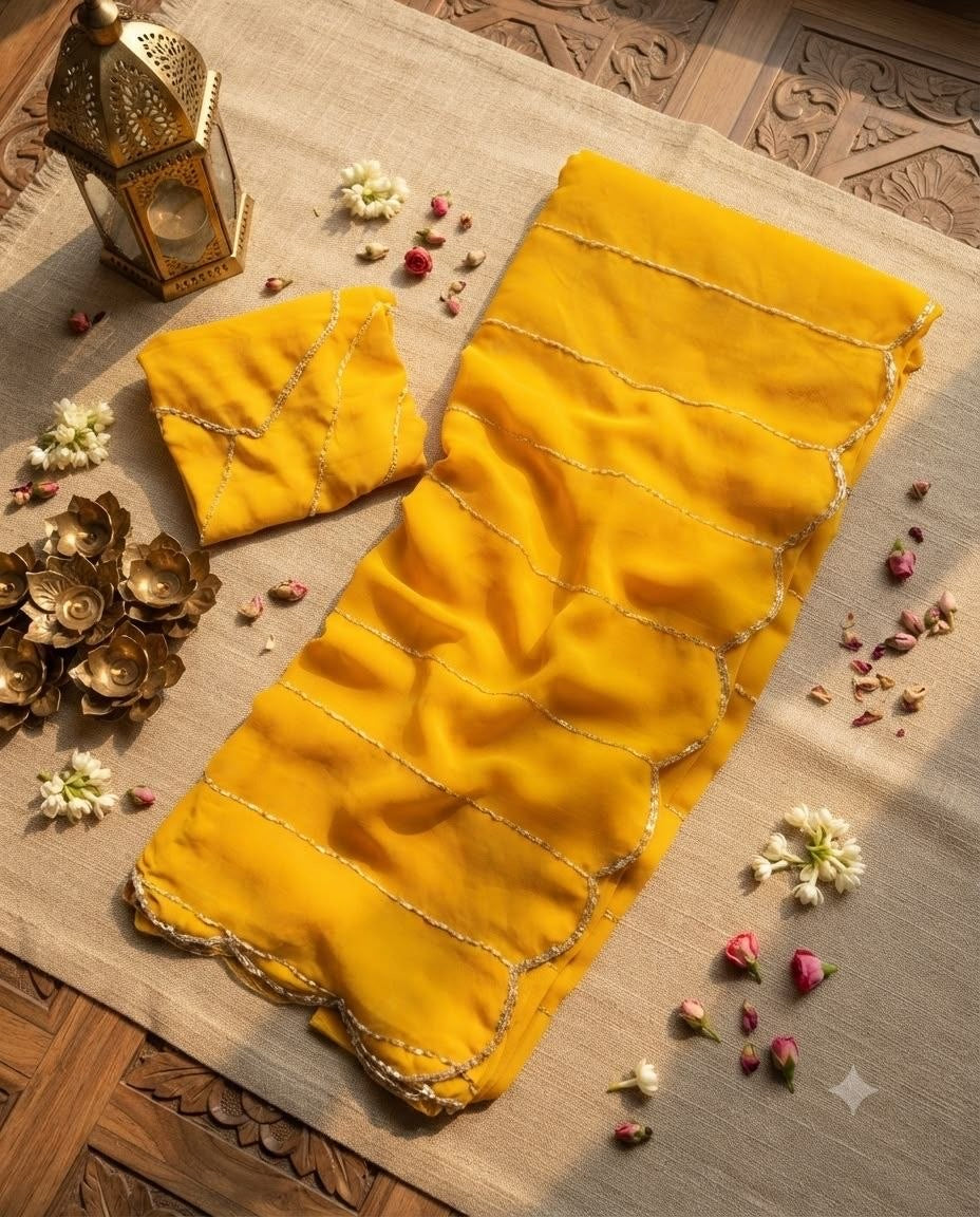 Yellow Elegant Georgette Saree with Handwork