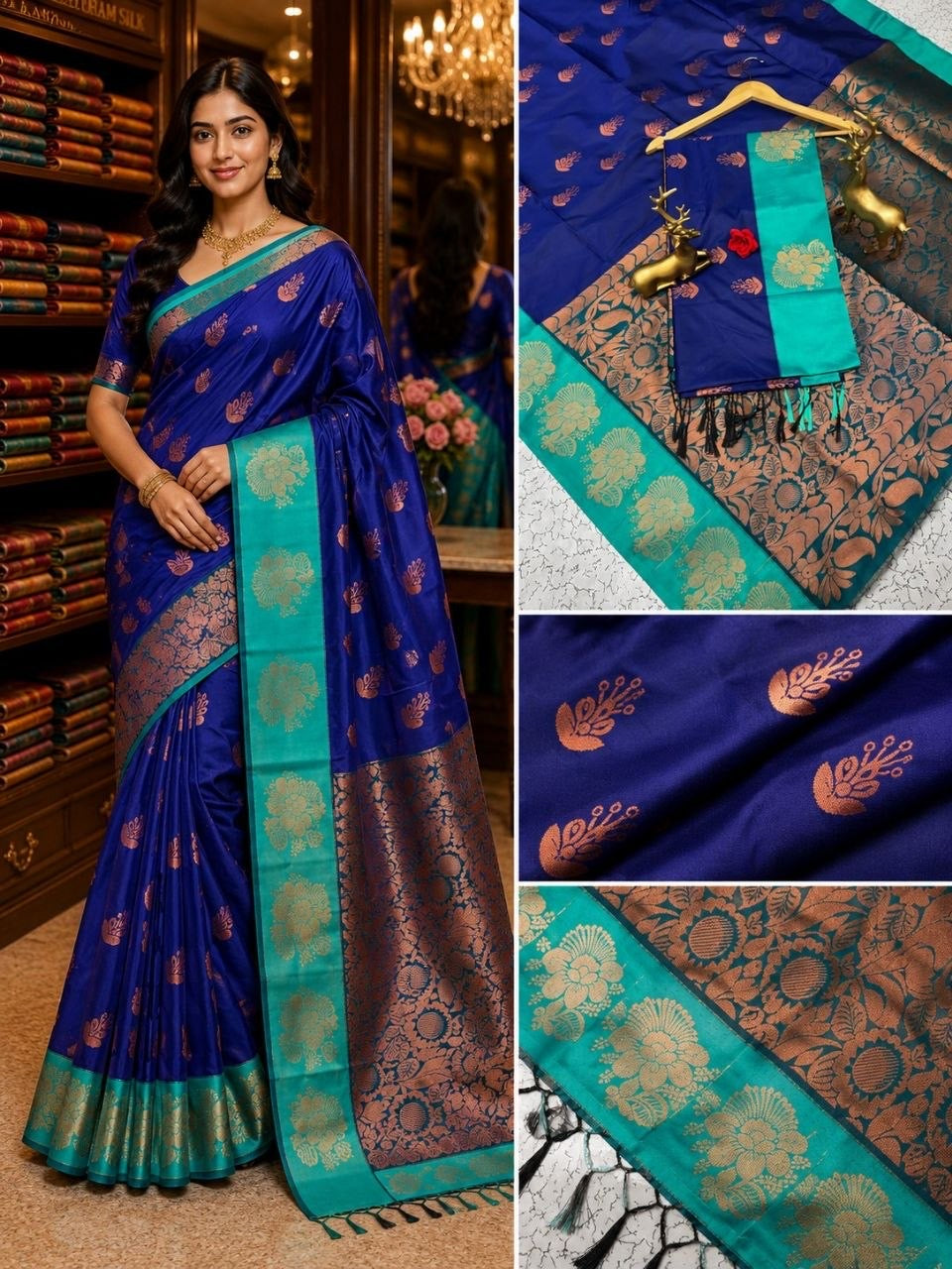 Royal Blue Fancy Soft Silk Bhutta Saree