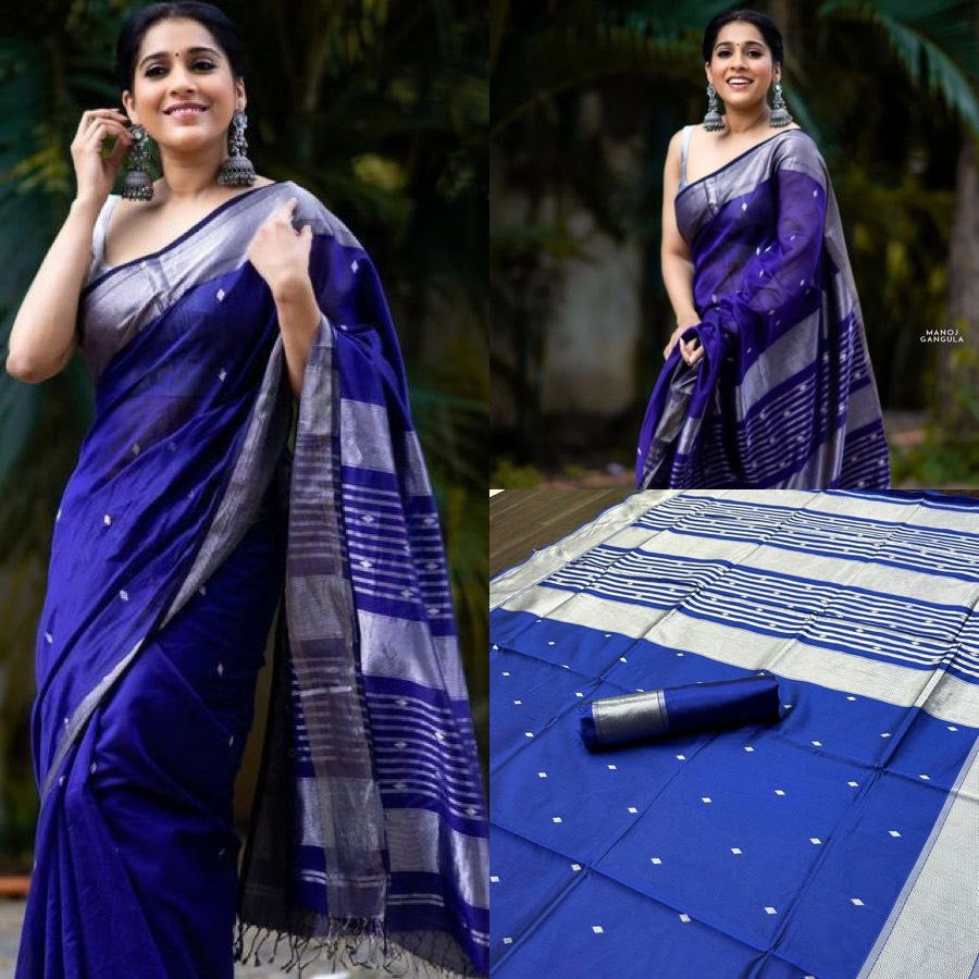 Royal Blue Floral Cotton Silk Weaving Saree