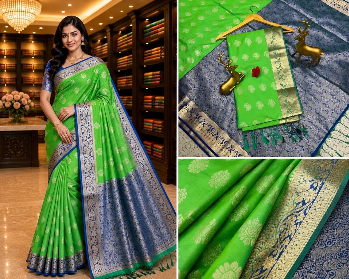 Neon Green Fancy Soft Silk Bhutta Saree