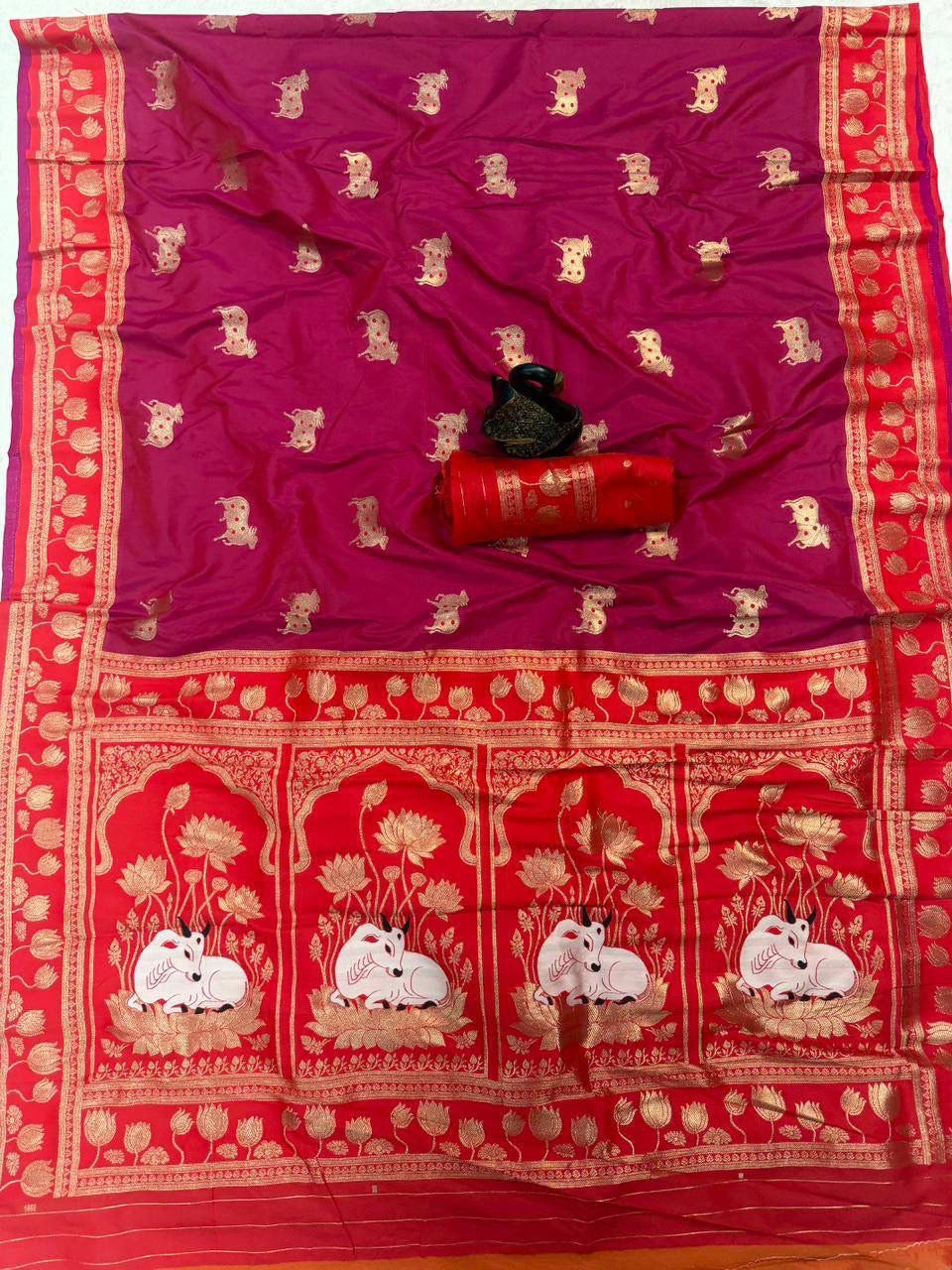 Dark Pink Soft Silk Paithani Saree with Nandhi Motifs