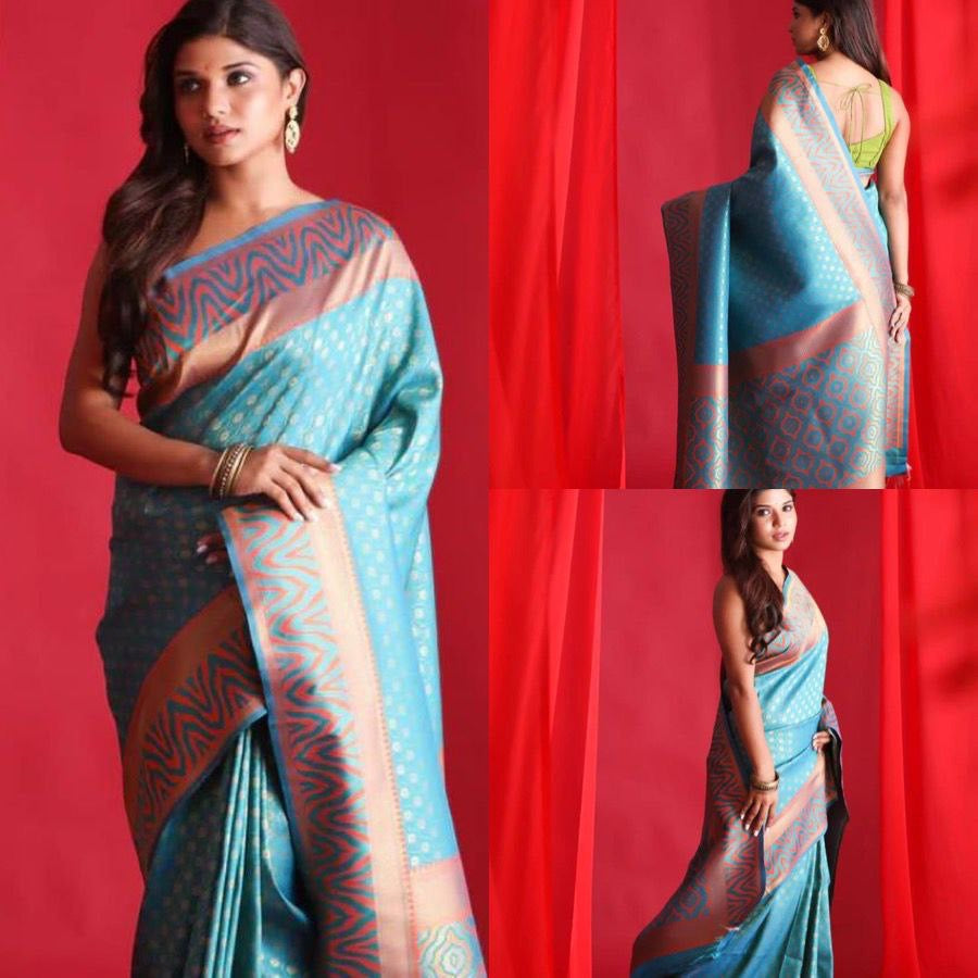 Sky Blue Designer Cotton Silk Gold Weaving Saree
