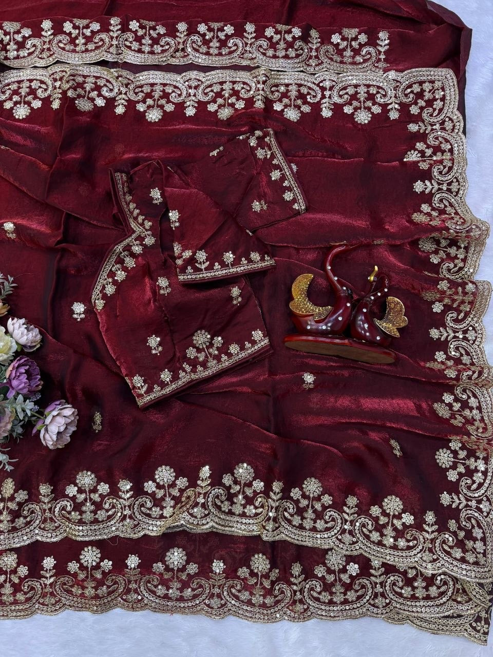 Maroon Two Tone Space Silk Zari Work Designer Saree with Readymade Blouse