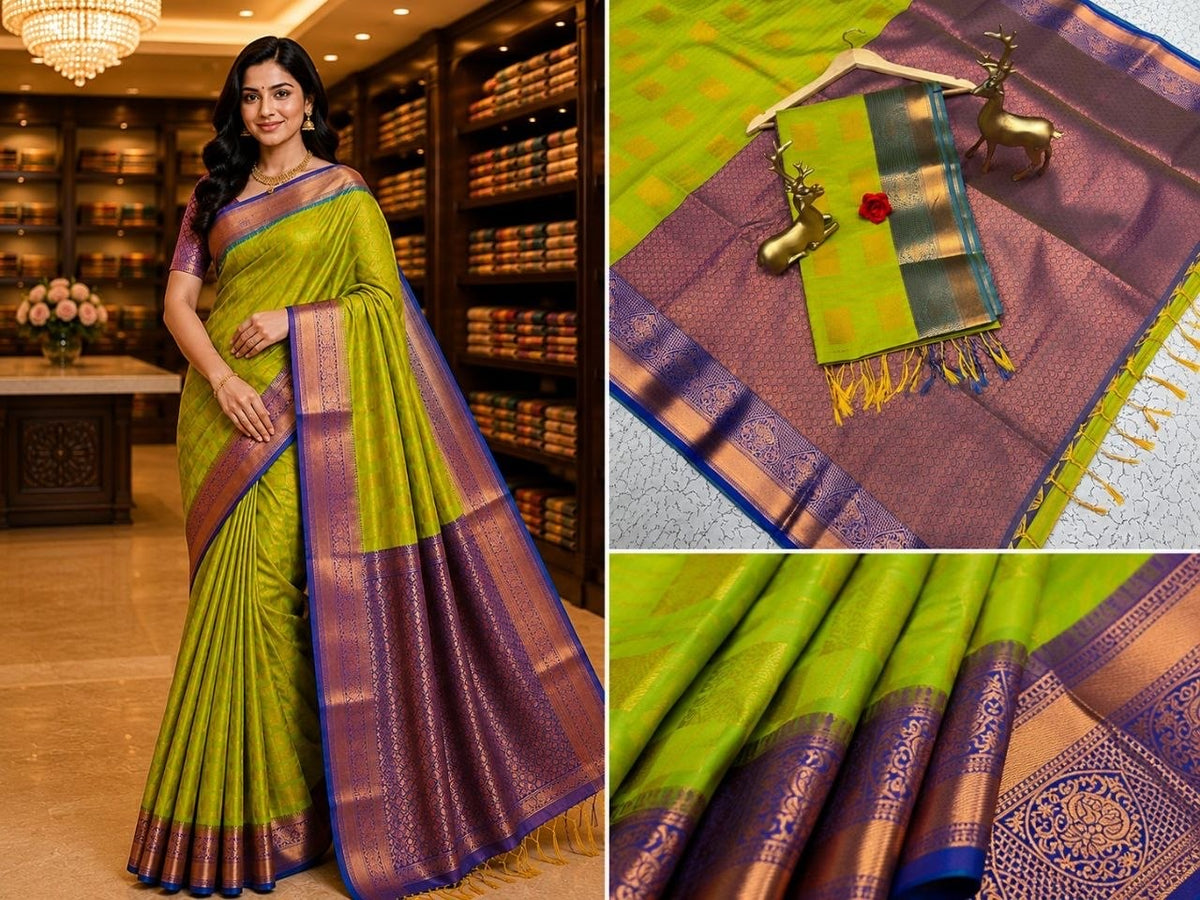 Parrot Green Fancy Soft Silk Bhutta Saree