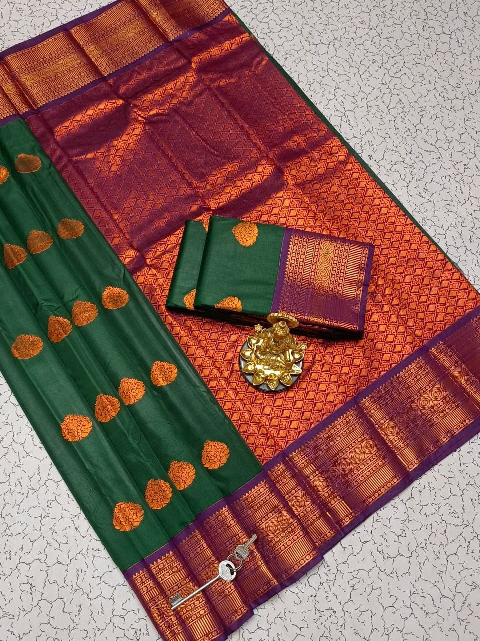 Dark Green with Purple Dharmavaram Style Original Korvai Silk Wedding Saree