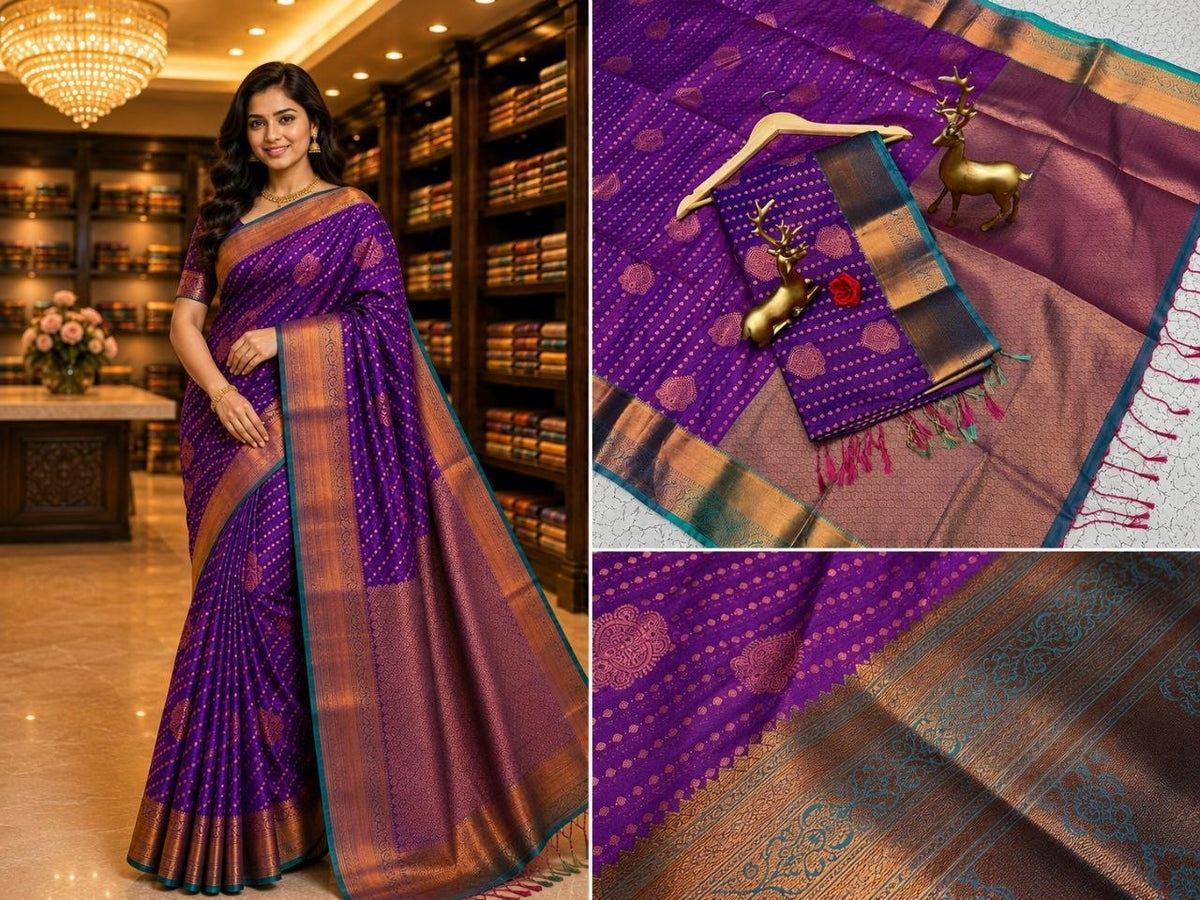 Brinjal Purple Fancy Soft Silk Bhutta Saree