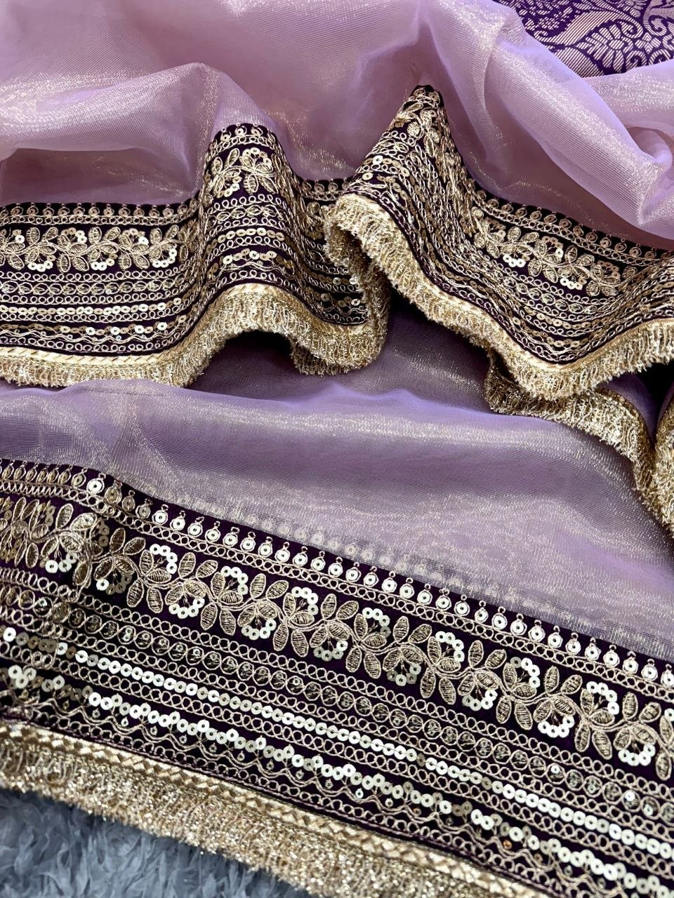 Lavender Purple Soft Twil Net Designer Saree