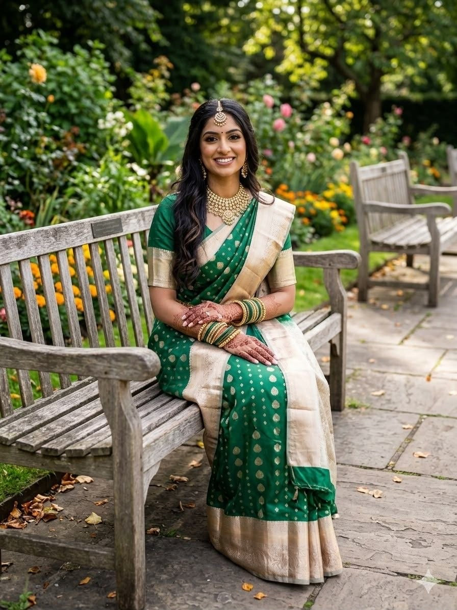 Dark Green Luxury Border Pure Silk Soft Silk Saree with Butta work