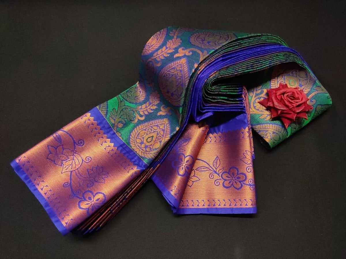 Floral Peacock Blue Signature Samuthrika & Vasthrakala Wedding Saree