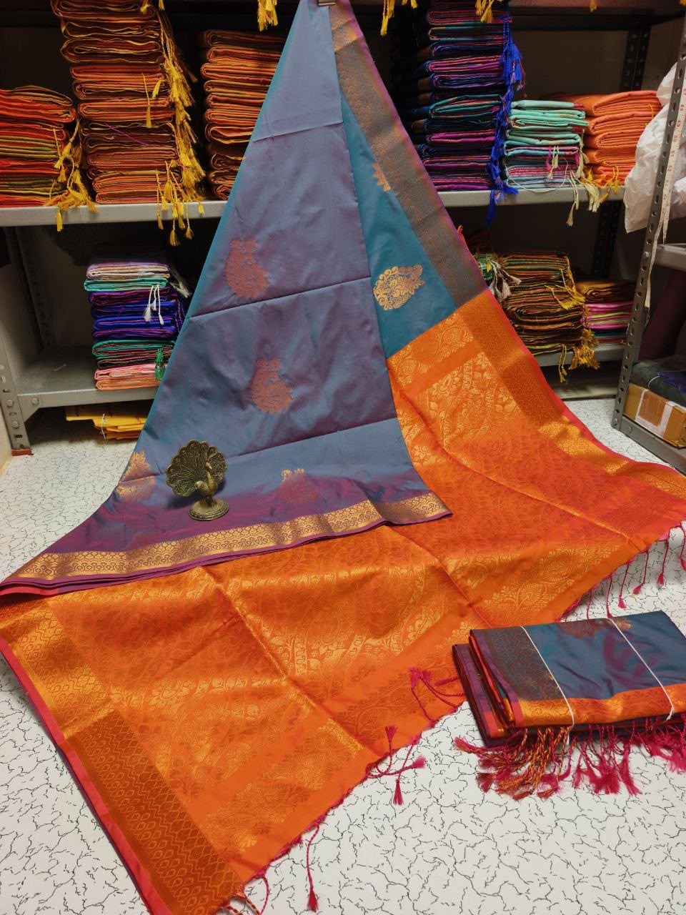 Dusky Lavender Blue Premium Kanchipuram Jacquard Soft Silk Saree