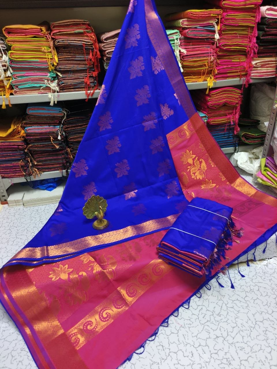Royal Blue Premium Kanchipuram Jacquard Soft Silk Saree