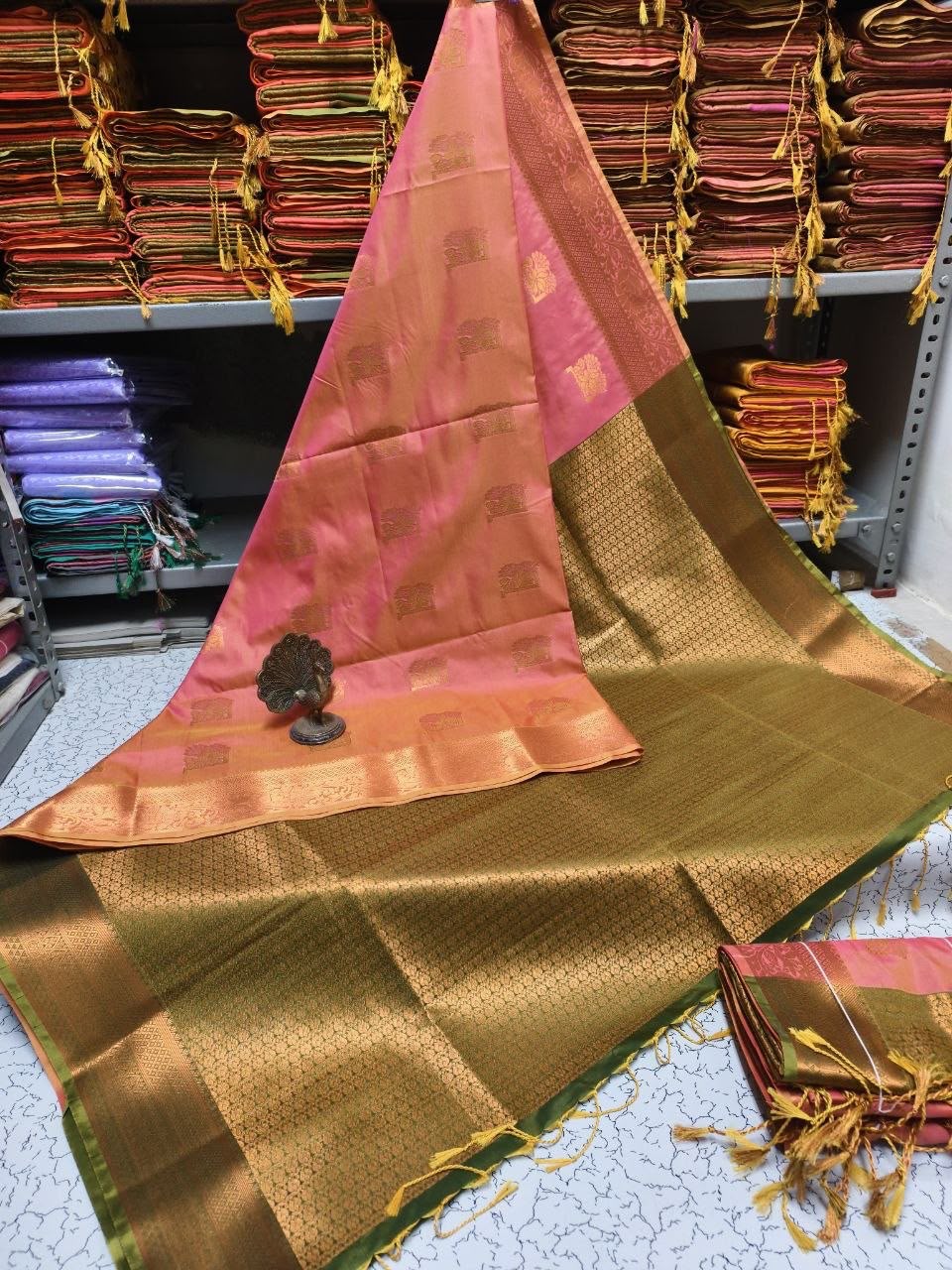 Rose Pink Premium Kanchipuram Jacquard Soft Silk Saree