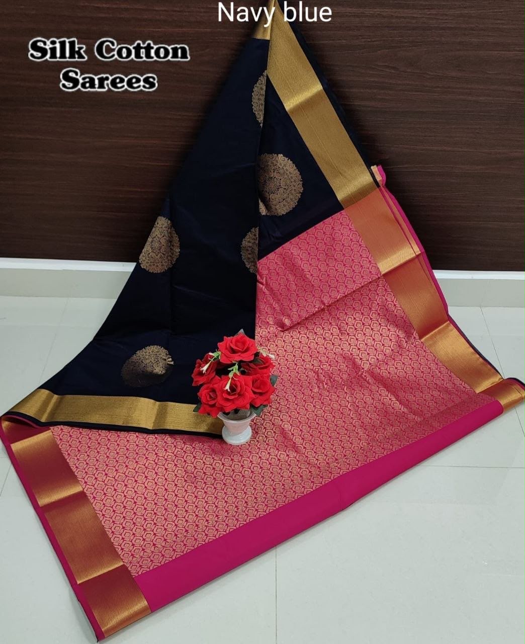 Navy Blue Chanderi Kuppadam Rich Silk Cotton Sarees