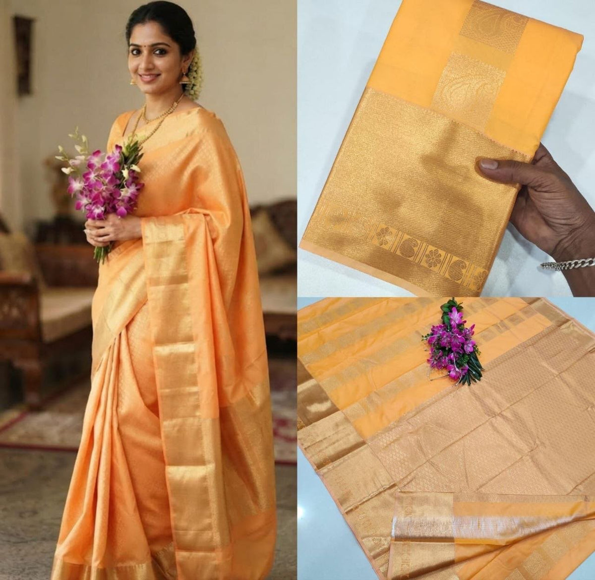 Sandalwood Kanchipuram Handloom Soft Silk Saree