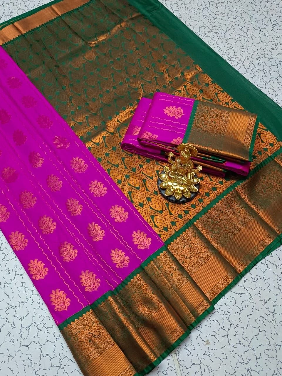 Brinjal Purple with Green Dharmavaram Style Original Korvai Silk Wedding Saree