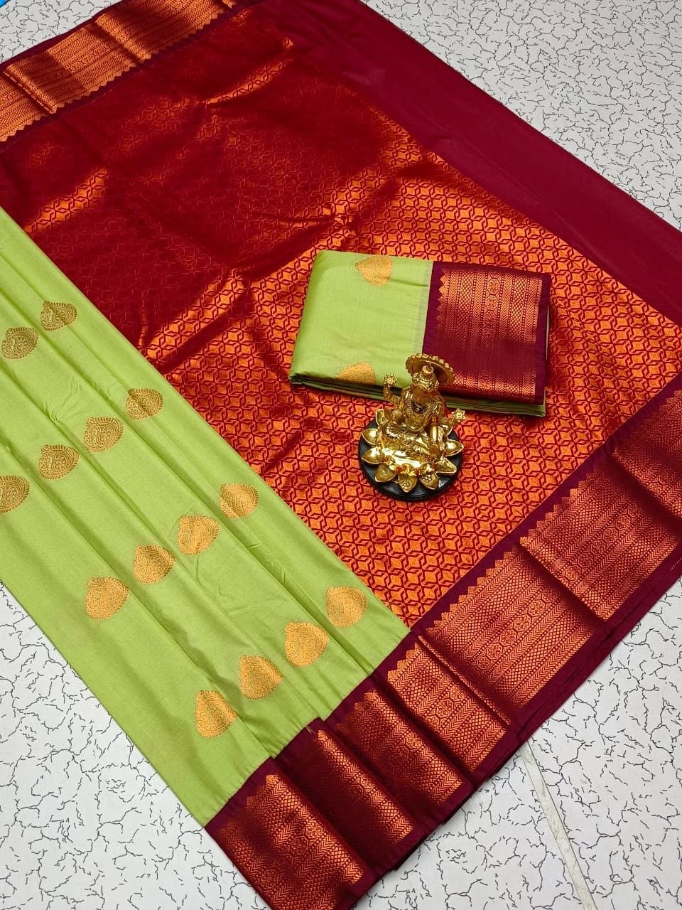 Pista Green with Maroon Dharmavaram Style Original Korvai Silk Wedding Saree