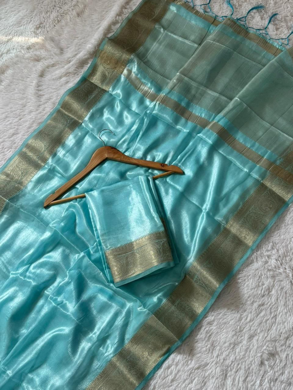 Light Blue Soft Silk Pure Zari Weaving Saree