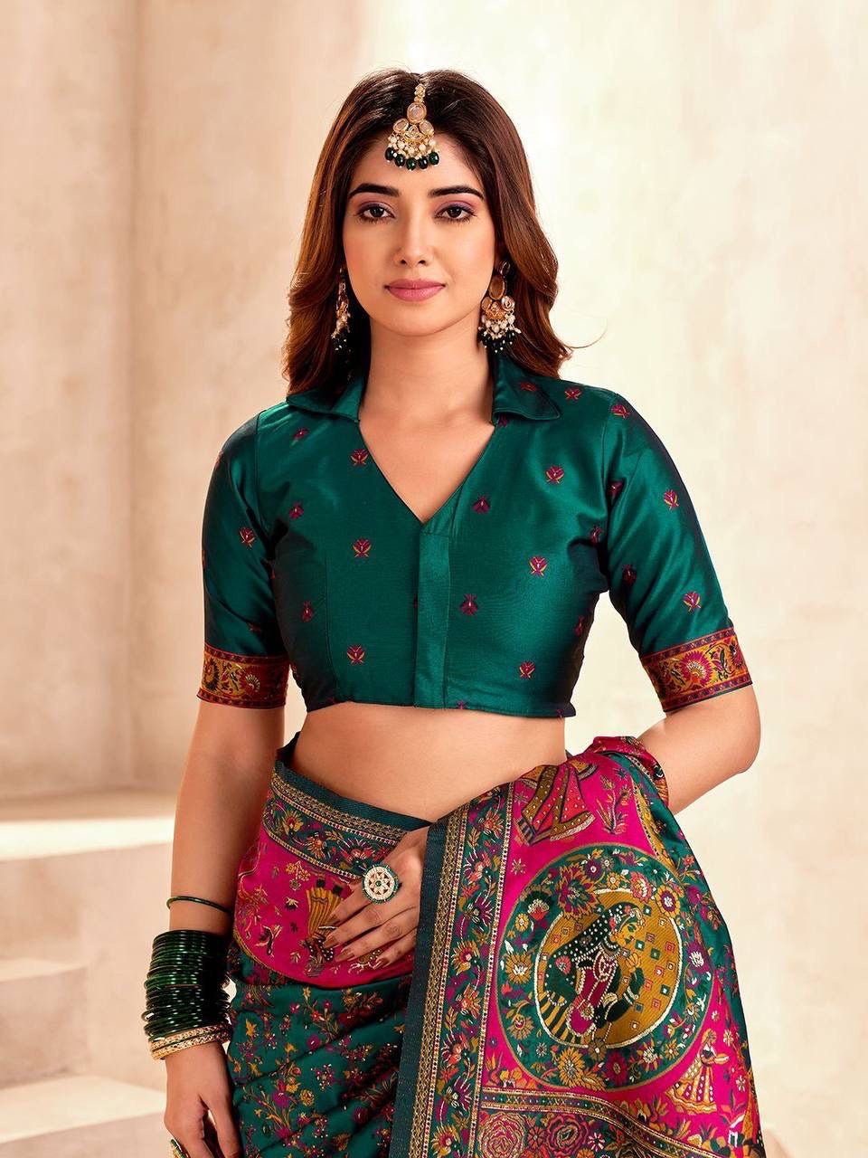 Green Soft Rajwadi Pashmina Silk Weaving Saree