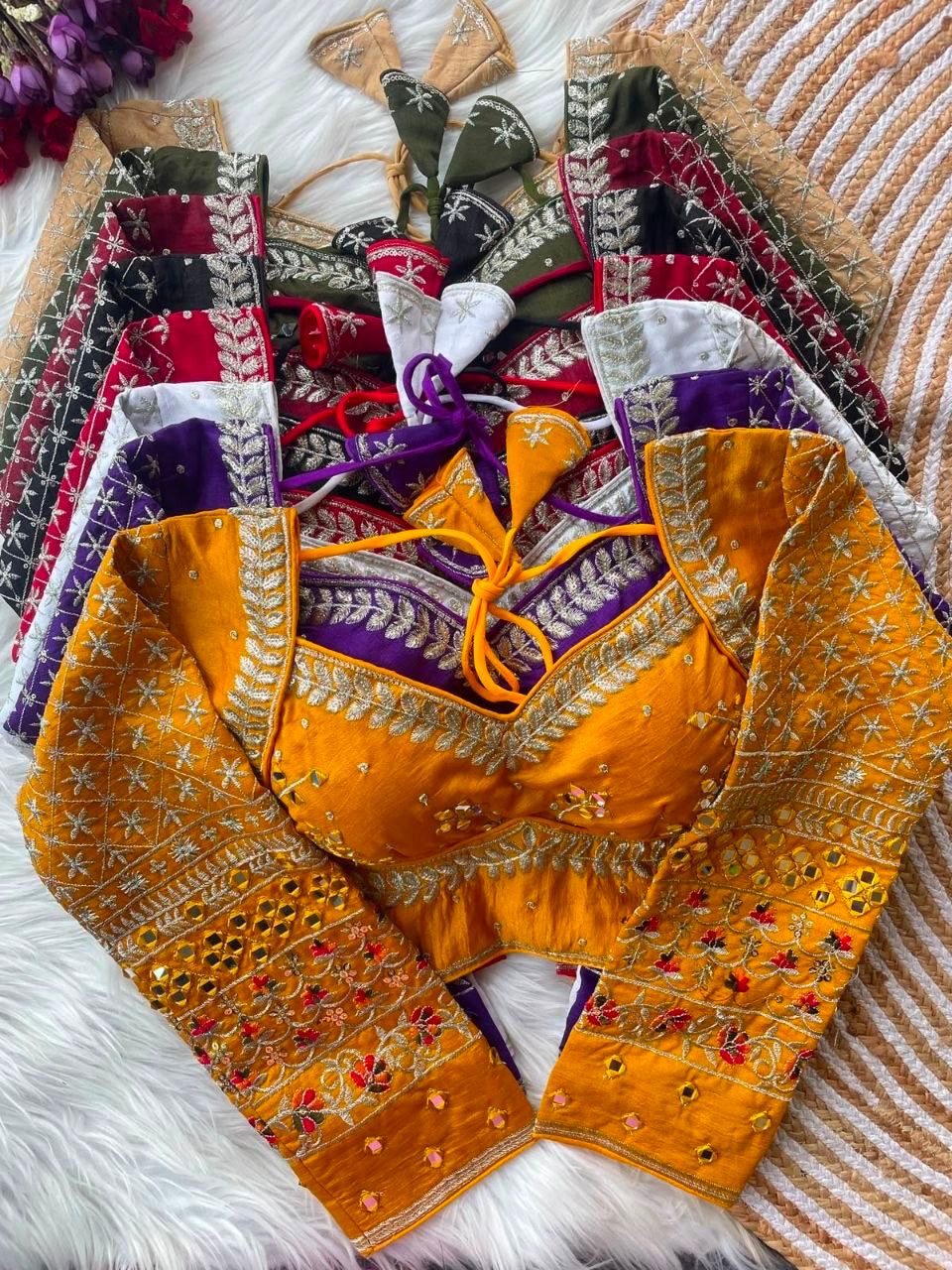 Real Mirror work multi color Navaratri Readymade Blouses in 8 colors