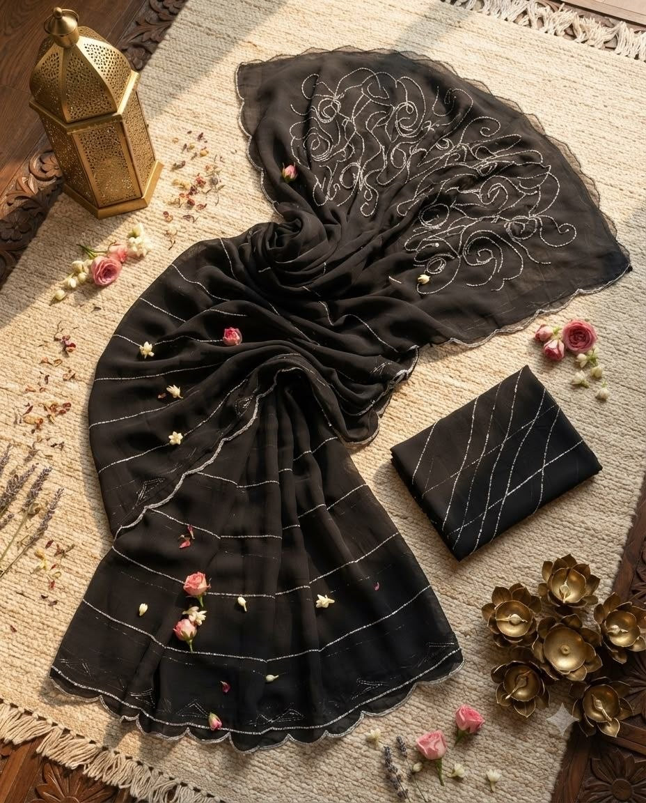 Black Elegant Georgette Saree with Handwork