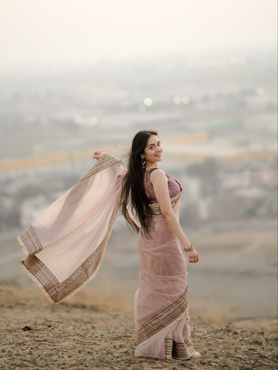 Lavender Purple Soft Twil Net Designer Saree