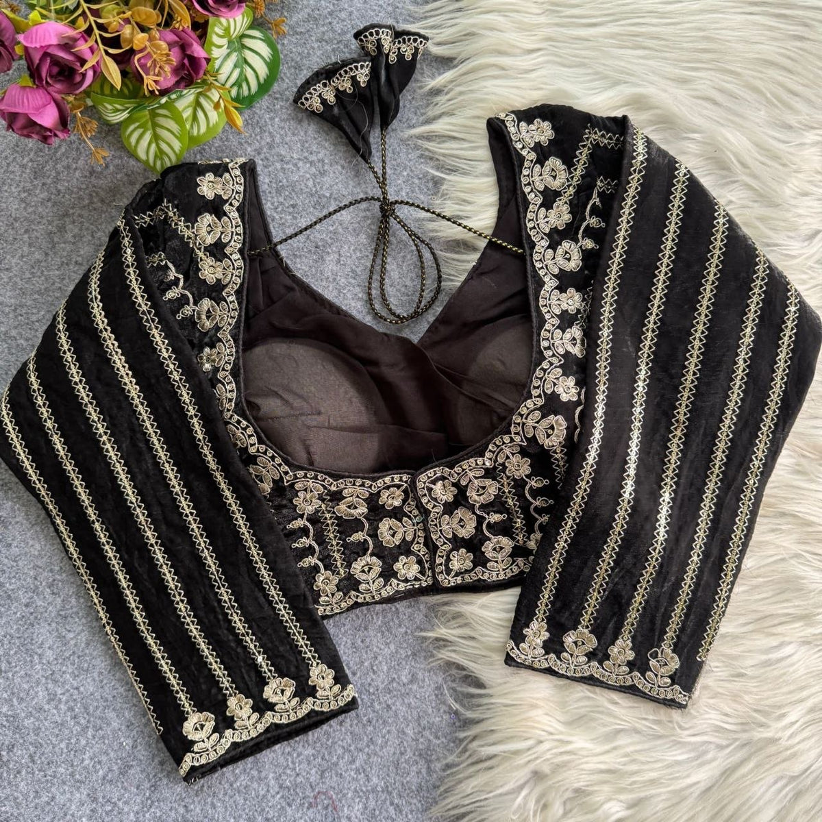 PINKI-51 Golden Embroidered Readymade Blouse