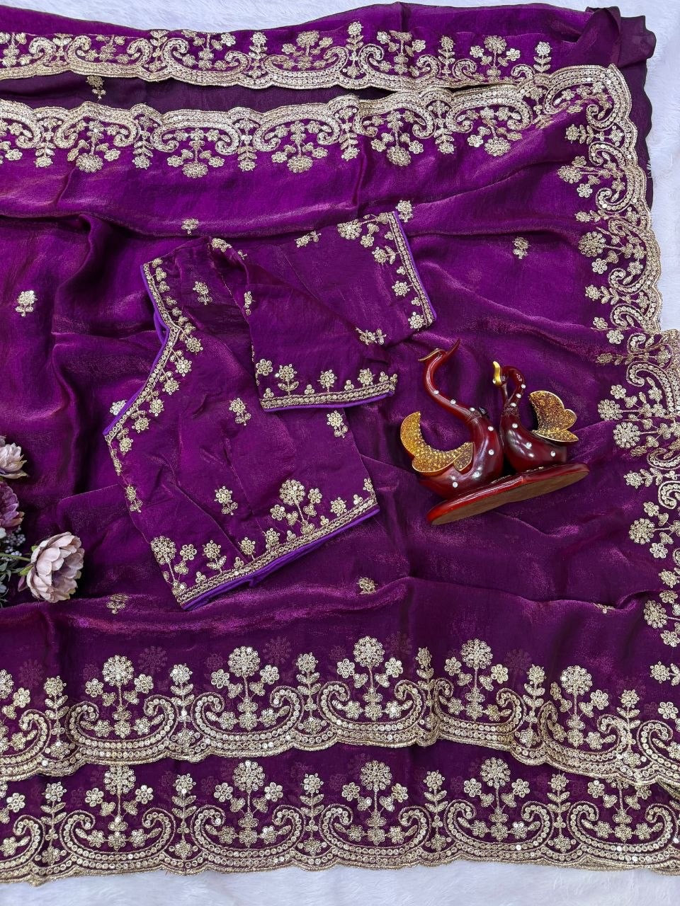 Purple Soft Two Tone Space Silk Zari Work Designer Saree with Readymade Blouse