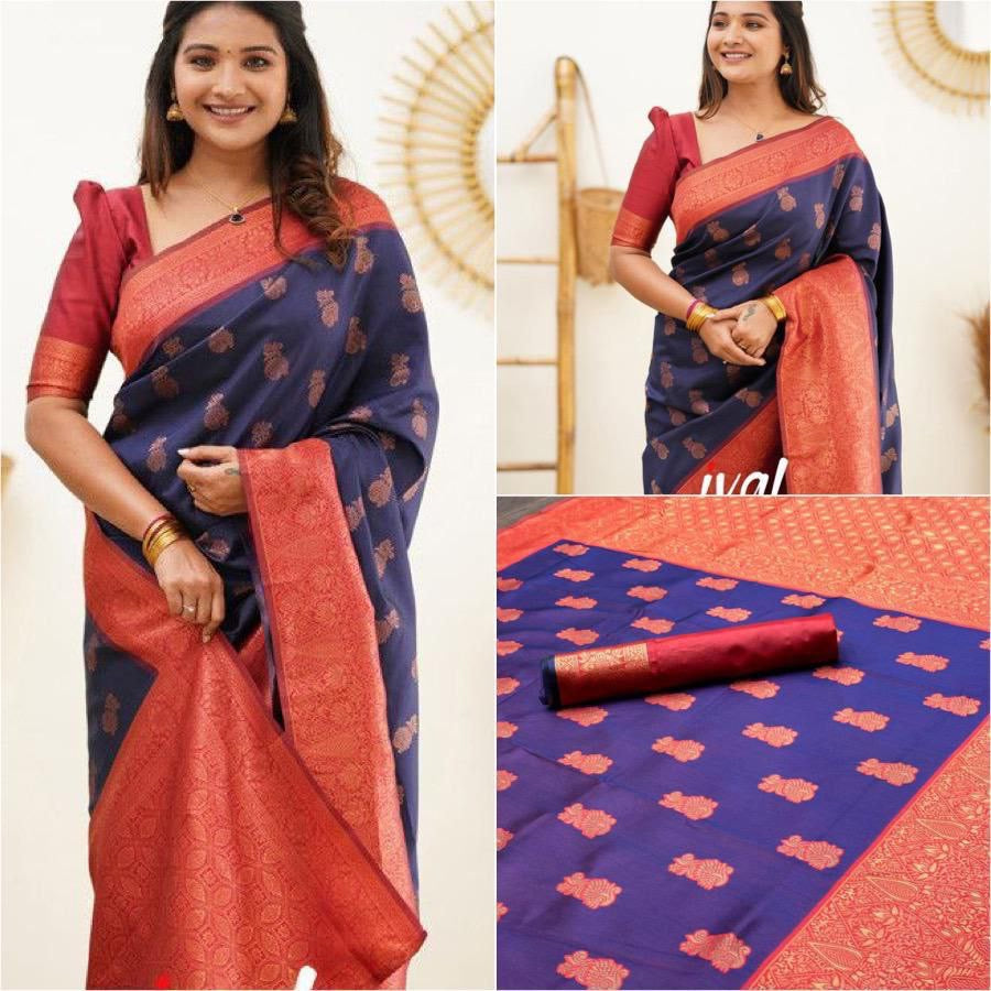 Violet Purple Cotton Silk Gold Weaving Saree