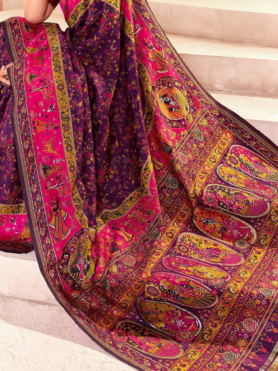 Purple Soft Rajwadi Pashmina Silk Weaving Saree