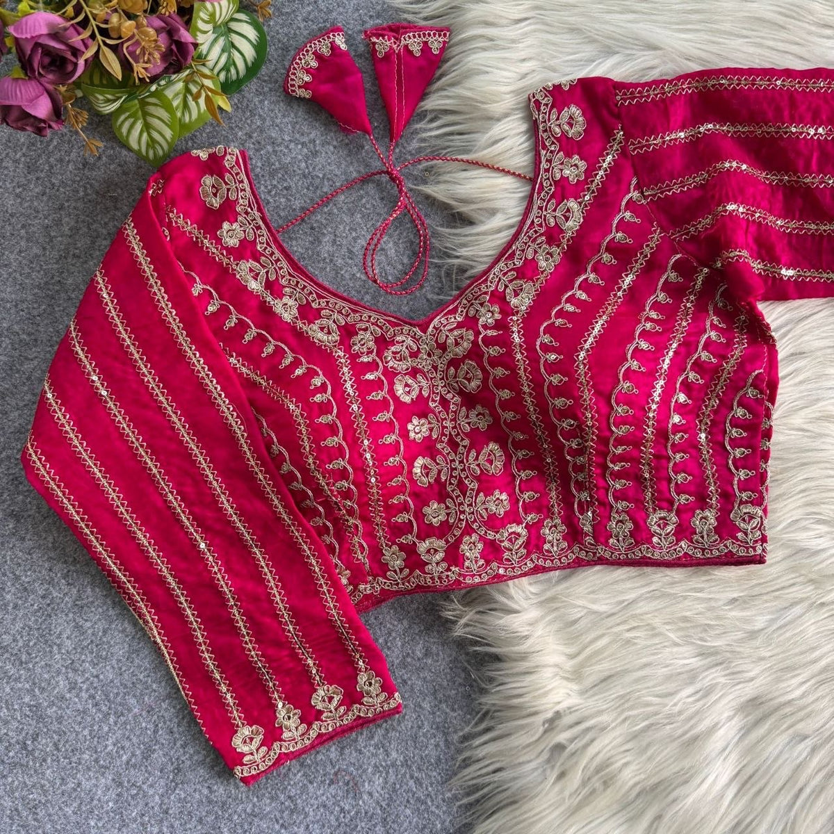 PINKI-51 Golden Embroidered Readymade Blouse
