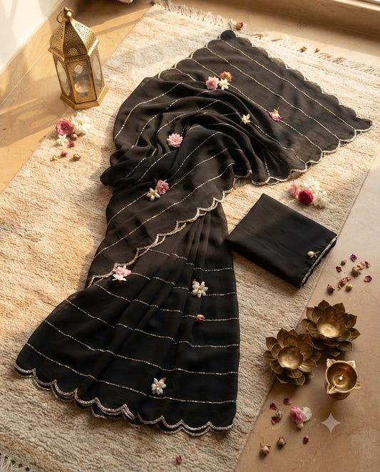 Black Elegant Georgette Saree with Handwork