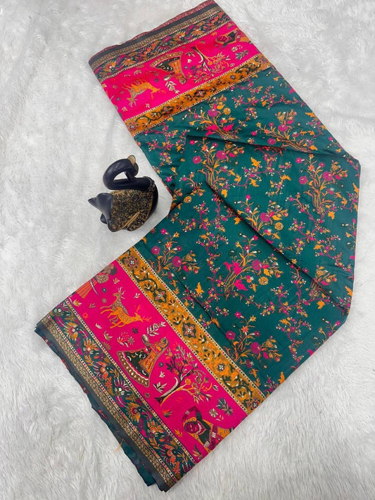 Blue Soft Rajwadi Pashmina Silk Weaving Saree