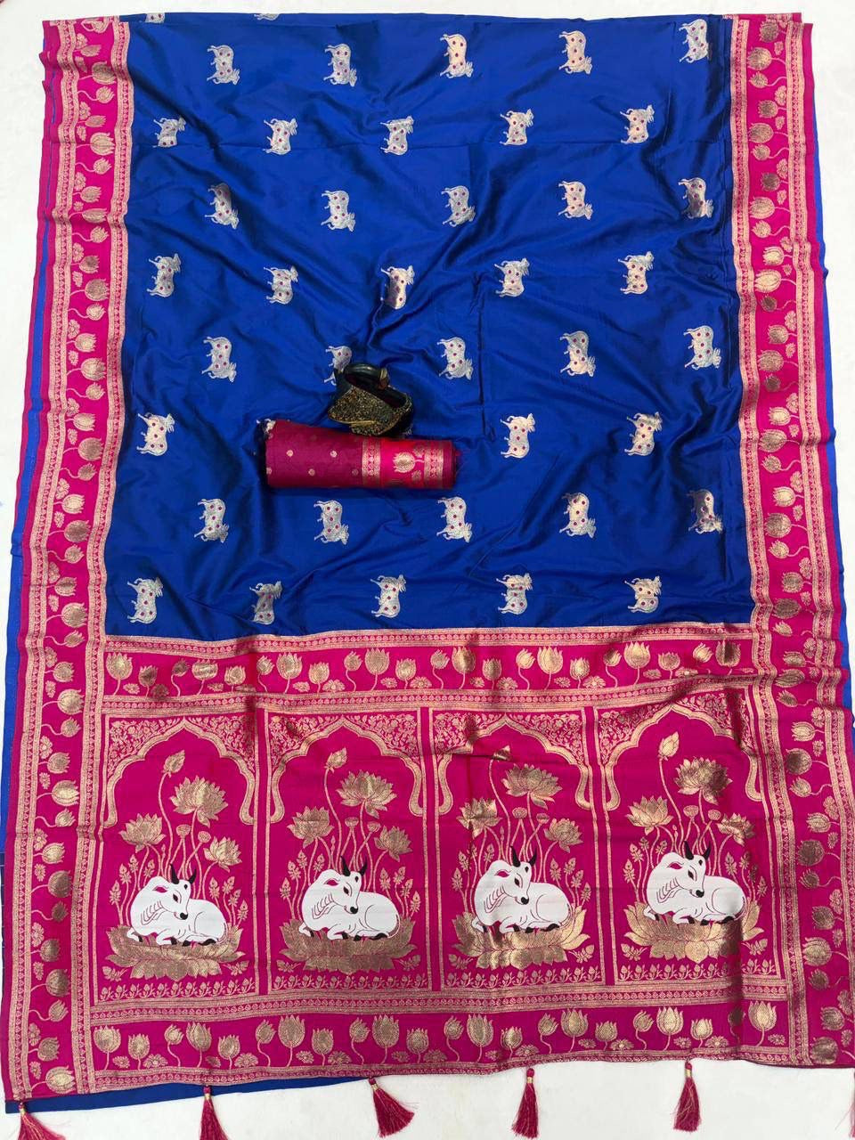 Royal Blue Soft Silk Paithani Saree with Nandhi Motifs