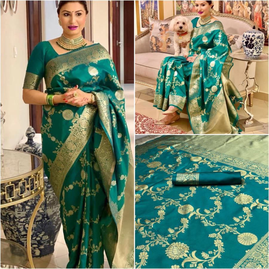 Rama Green Cotton Silk Gold Weaving Saree