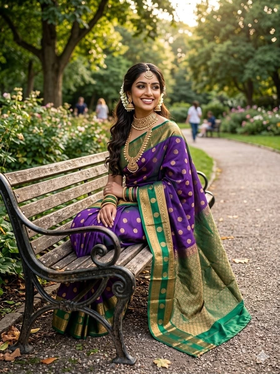 Purple Luxury Border Pure Silk Soft Silk Saree with Butta work