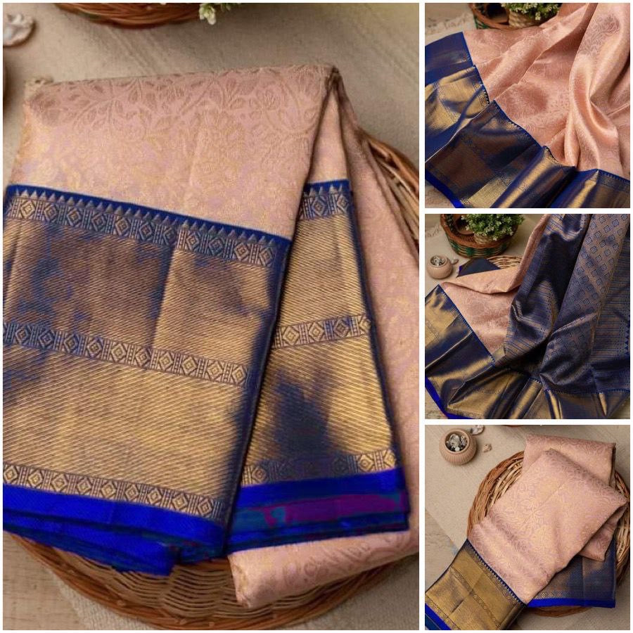 Copper with Blue Cotton Silk Gold Weaving Saree
