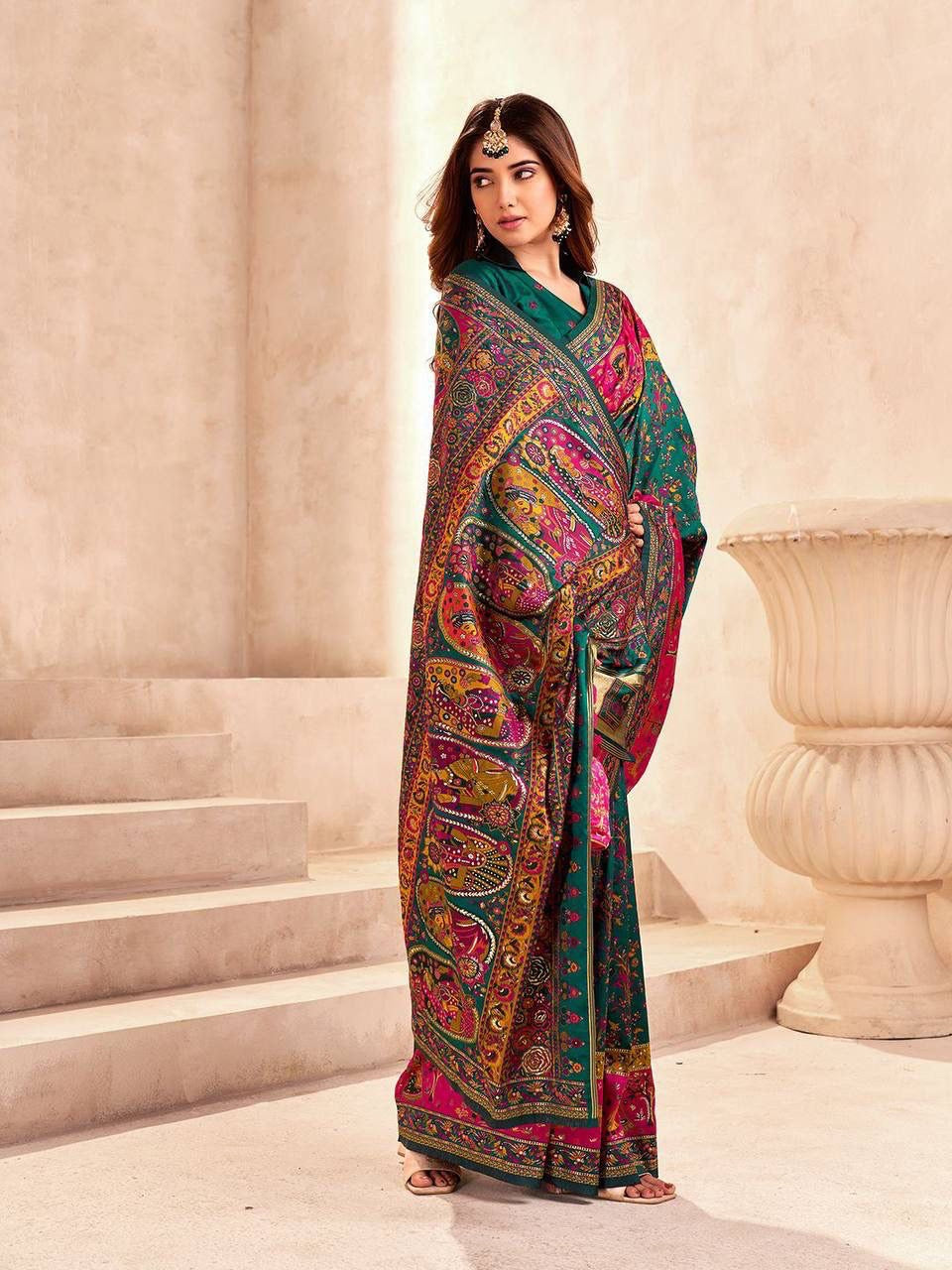 Green Soft Rajwadi Pashmina Silk Weaving Saree
