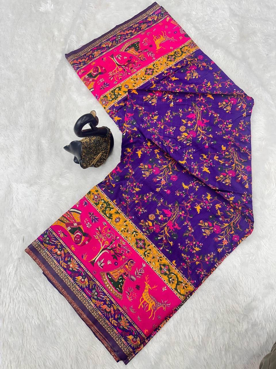 Purple Soft Rajwadi Pashmina Silk Weaving Saree