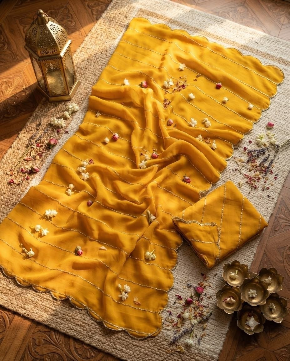 Yellow Elegant Georgette Saree with Handwork