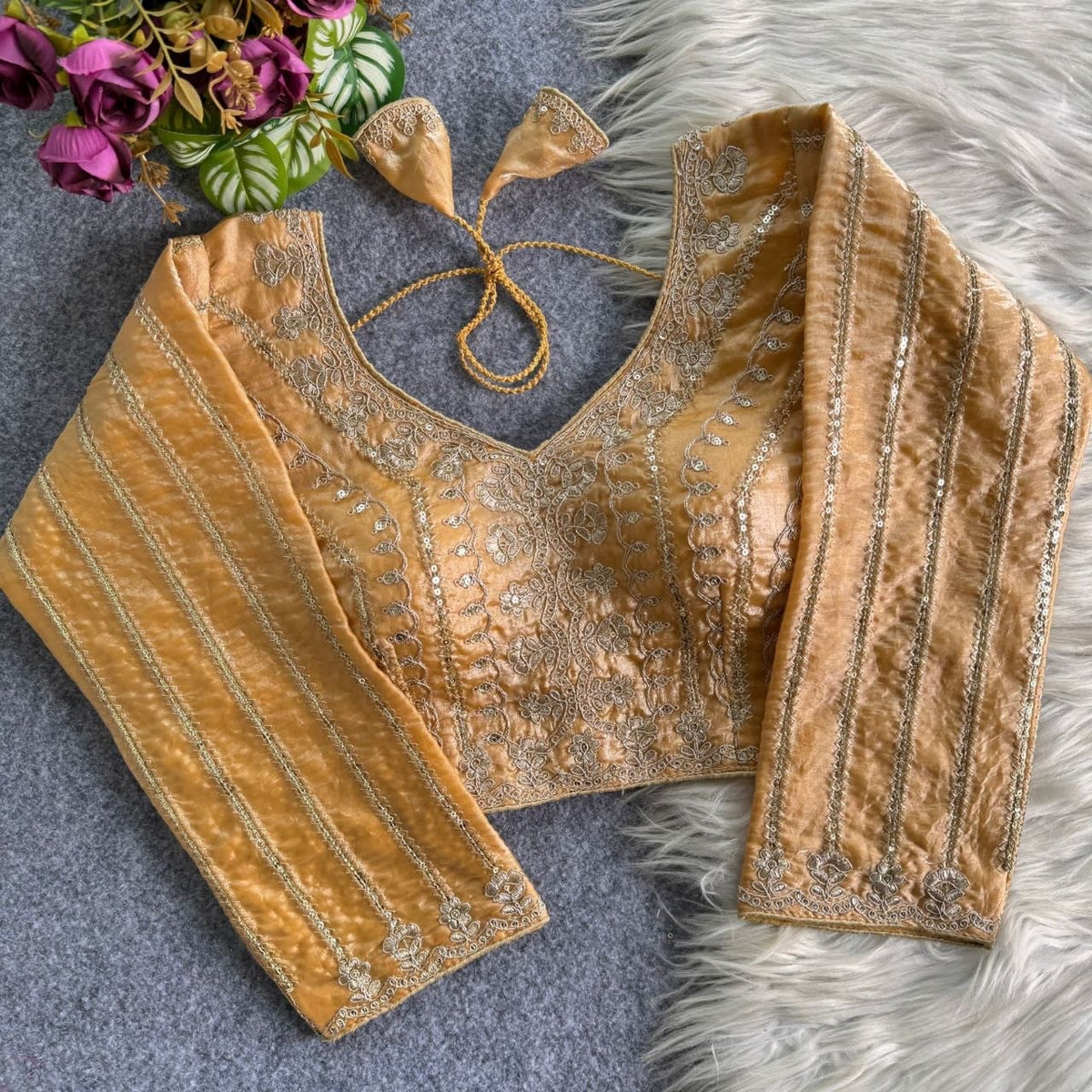 PINKI-51 Golden Embroidered Readymade Blouse