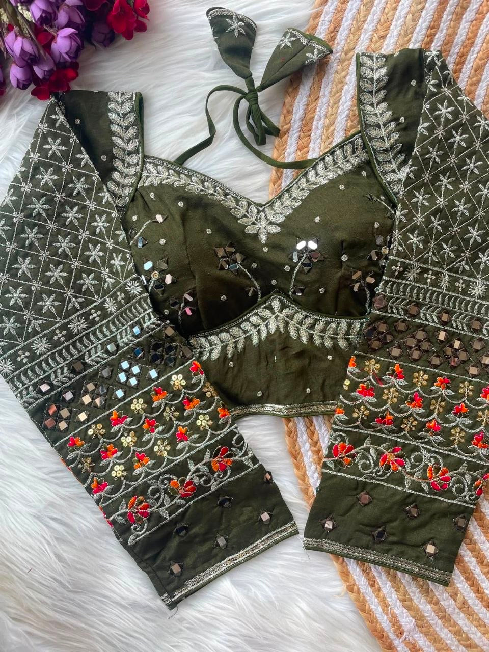Real Mirror work multi color Navaratri Readymade Blouses in 8 colors