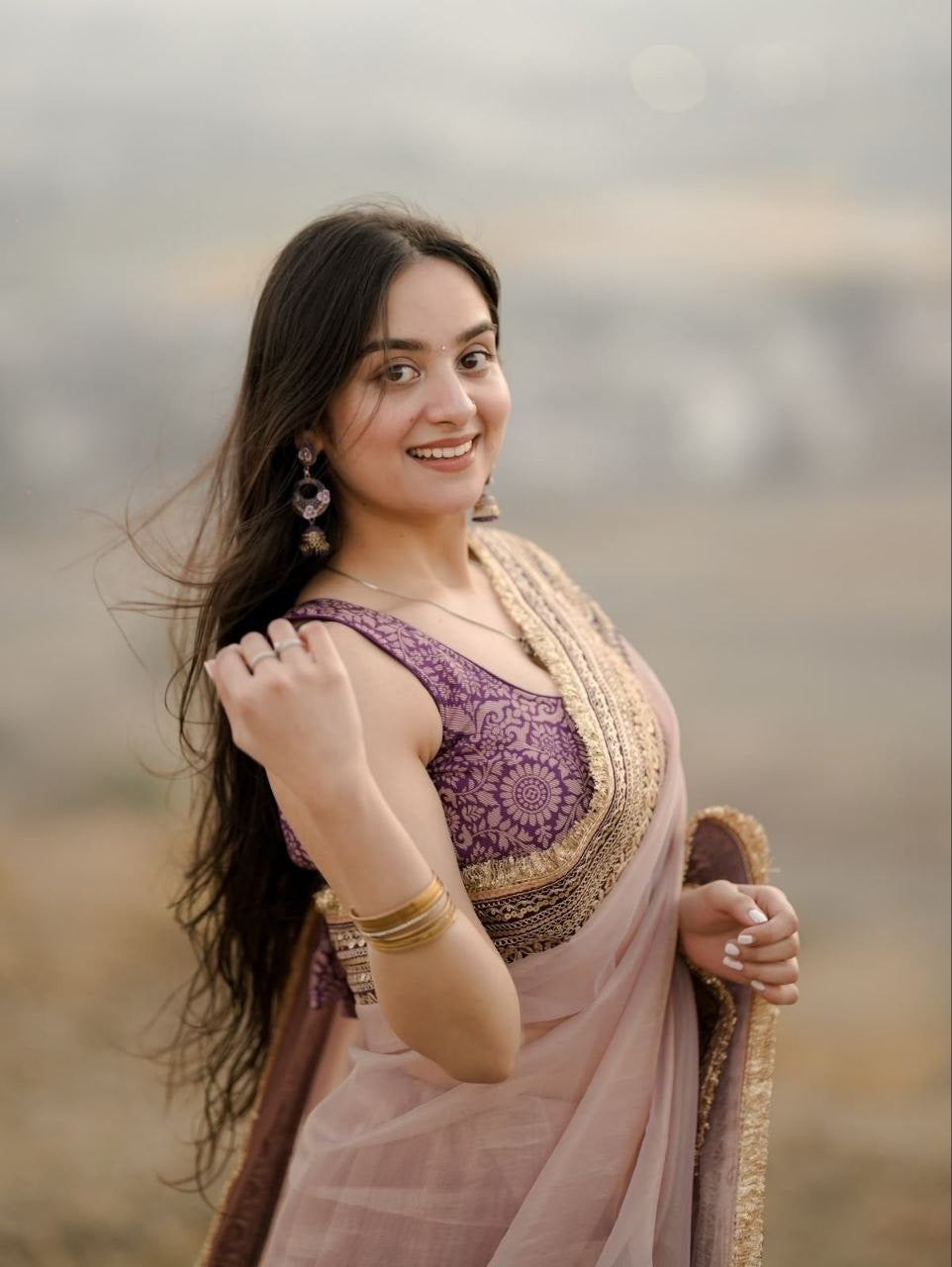 Lavender Purple Soft Twil Net Designer Saree