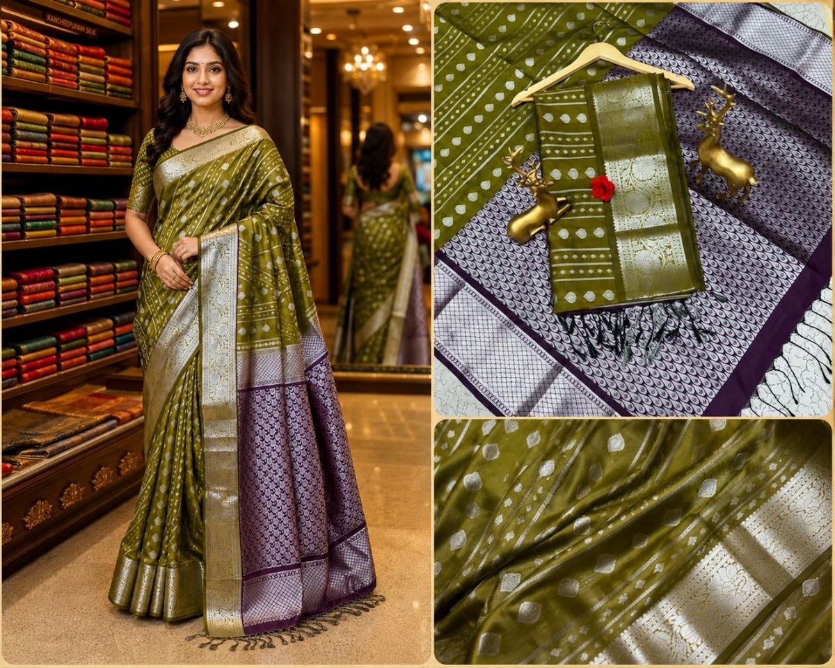 Mehendi Green Fancy Soft Silk Bhutta Saree