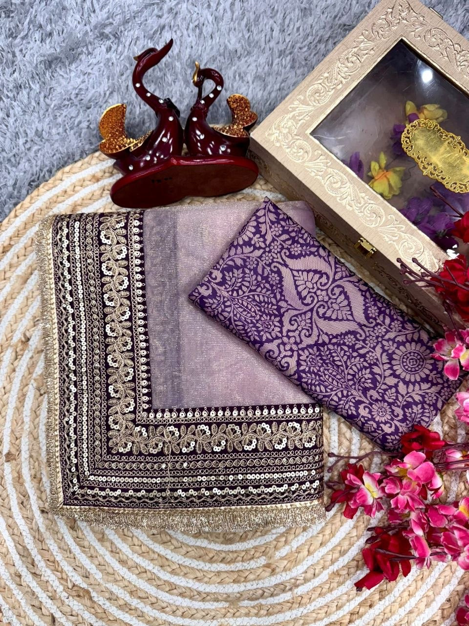 Lavender Purple Soft Twil Net Designer Saree
