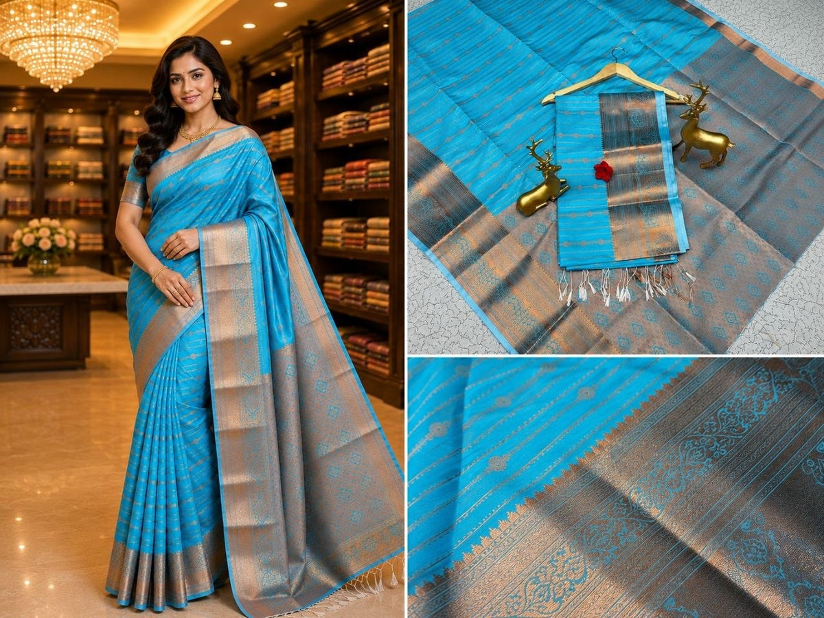 Light Blue Fancy Soft Silk Bhutta Saree