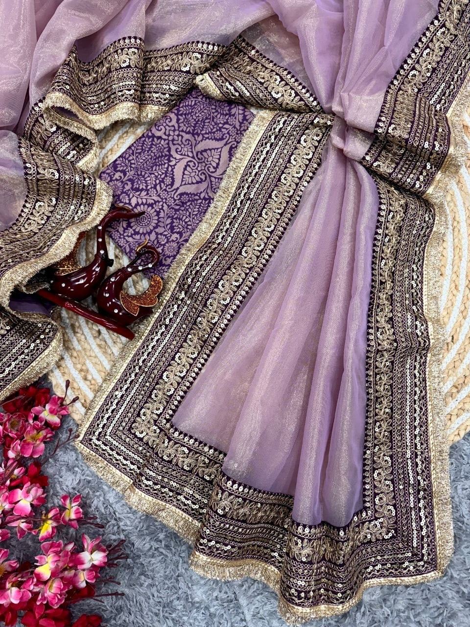 Lavender Purple Soft Twil Net Designer Saree