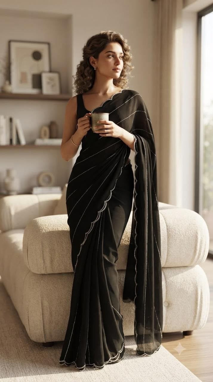 Black Elegant Georgette Saree with Handwork