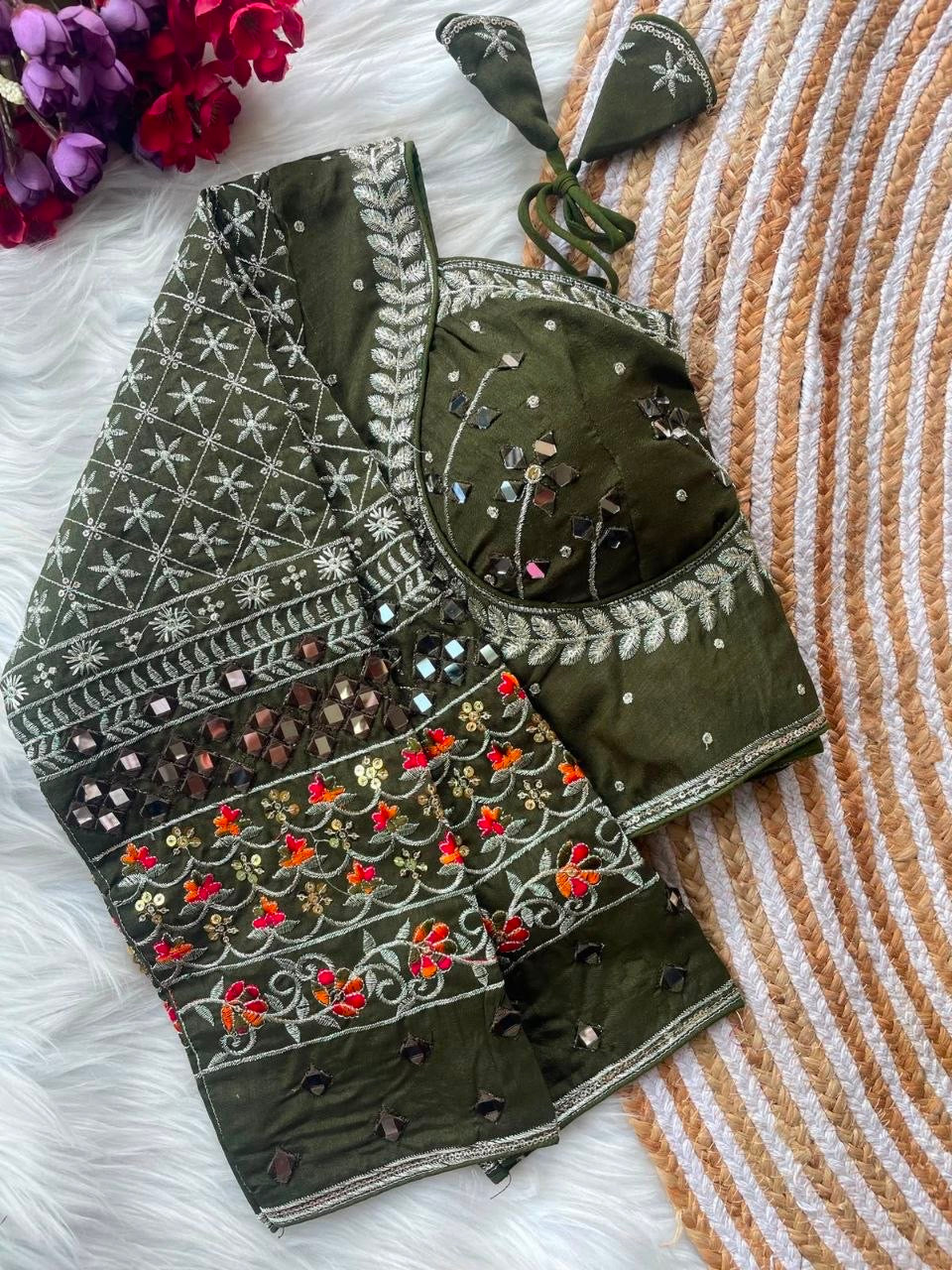 Real Mirror work multi color Navaratri Readymade Blouses in 8 colors
