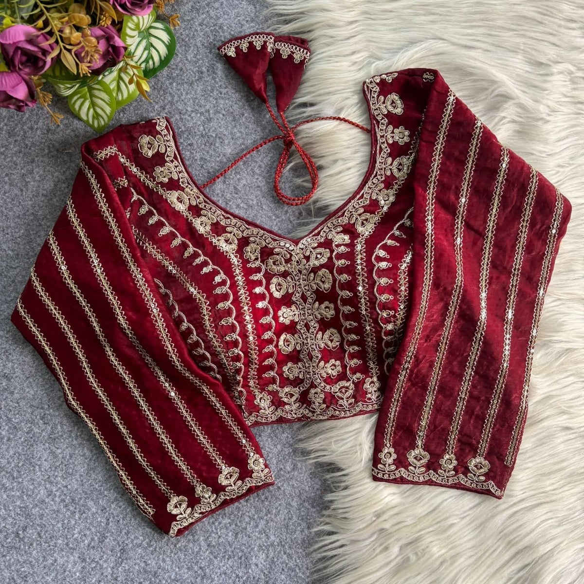 PINKI-51 Golden Embroidered Readymade Blouse
