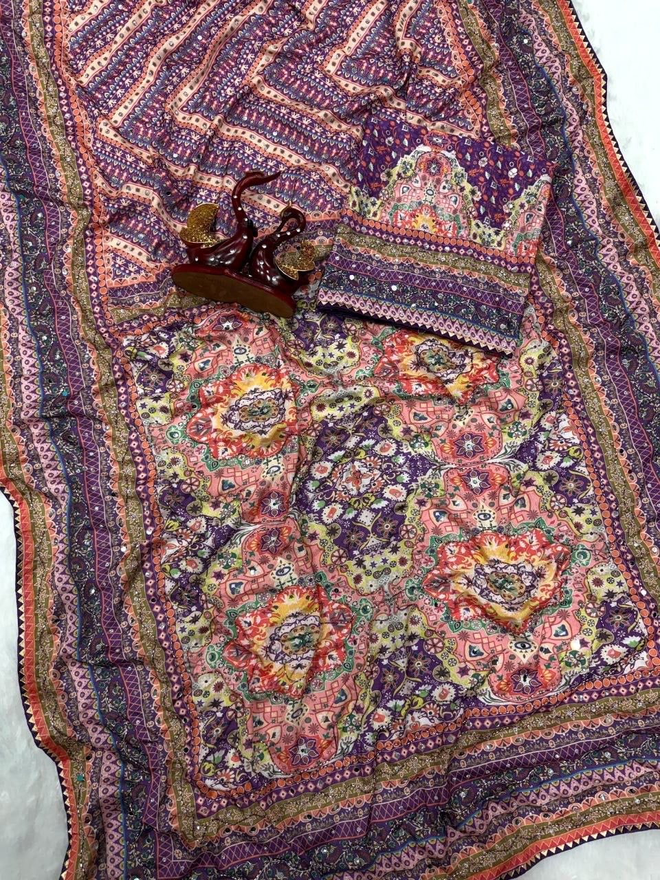 Trending Stylish Purple Mirror Handworked Designer Saree
